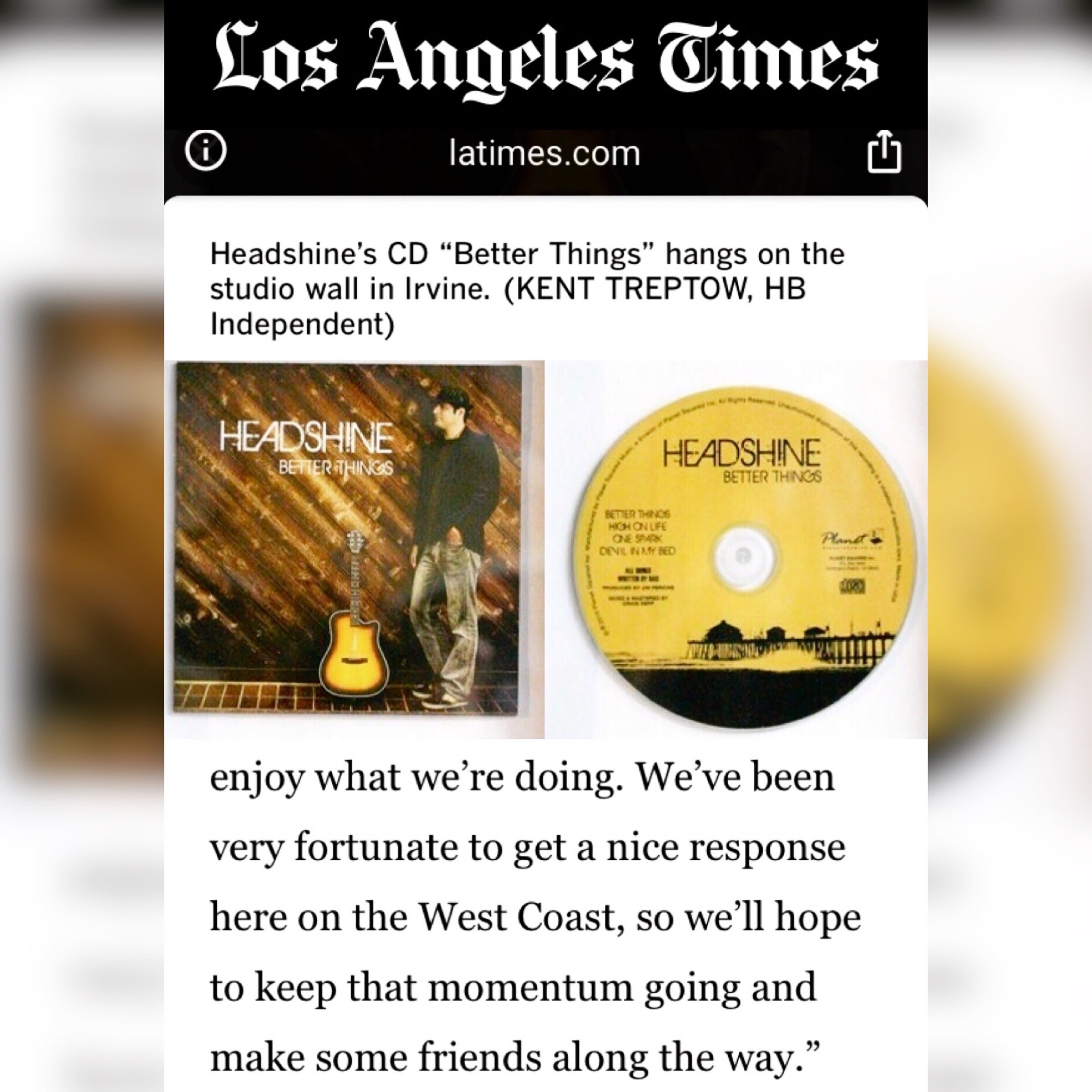 LA Times article features Better Things by Headshine