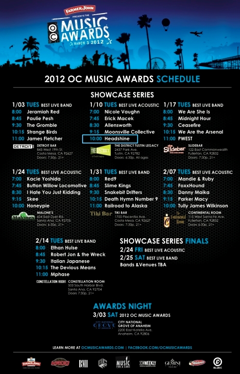 Headshine perfoms at The OC Music Awards for "best live acoustic" on Jan. 10, 2012 @ The District in Tustin. 