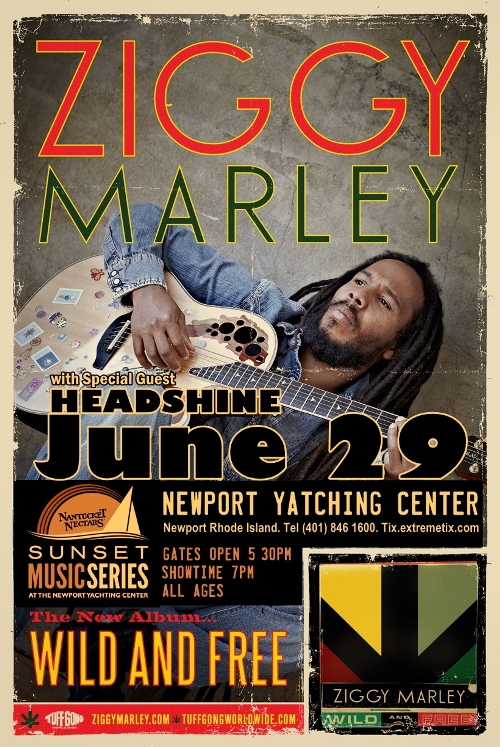 June 29 - Headshine opens for Ziggy Marley @ Mt. Laurel Performing Arts Center in Newport Yatching Center in Newport Rhode Island at 7pm!